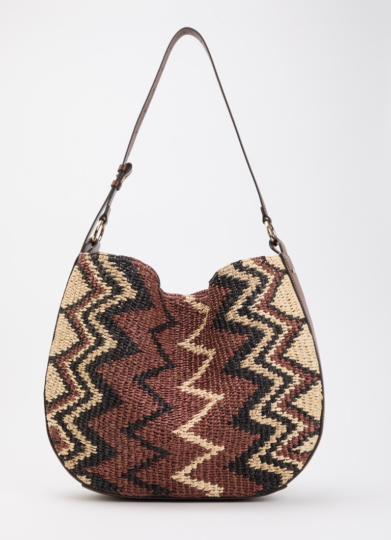 Ba&sh Dames Arya schoudertas van raffia met grafische print in de kleur Roodbruin