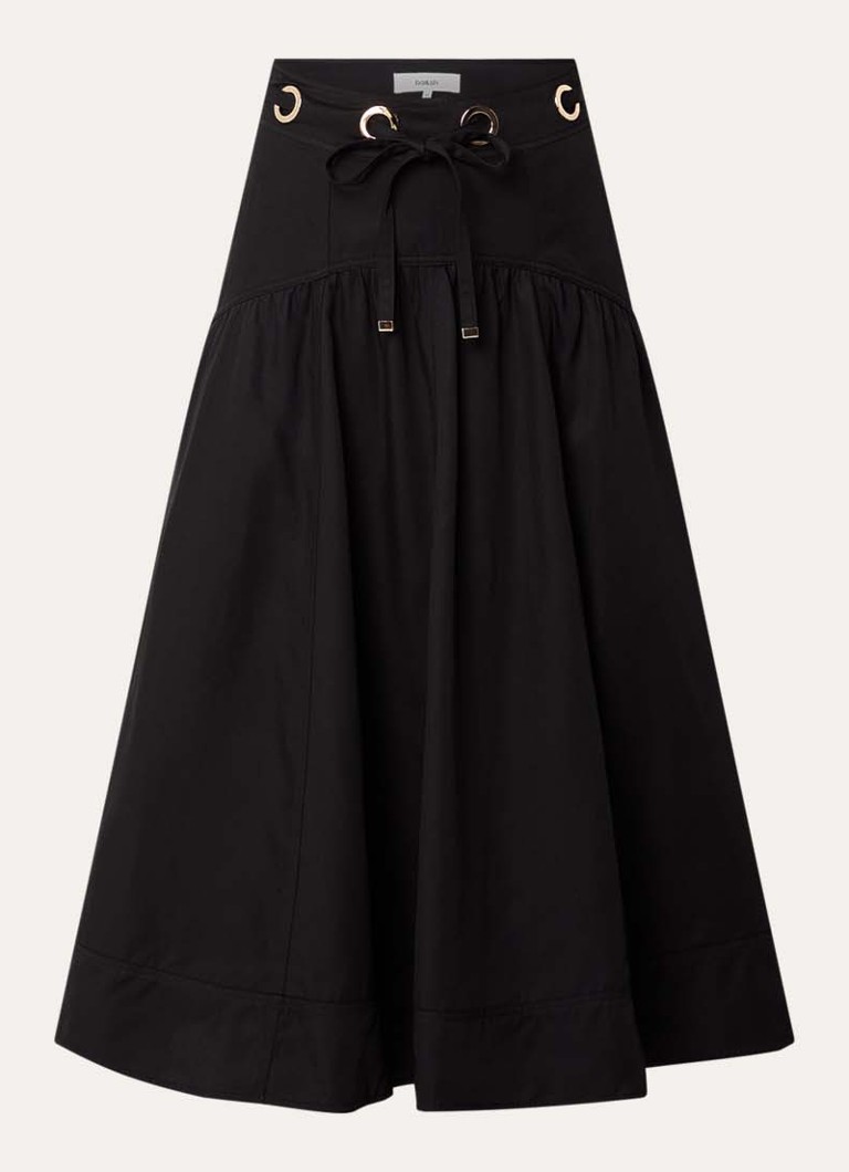 Ba&sh Dames Ponia midi A-lijn rok met strikceintuur in de kleur Zwart