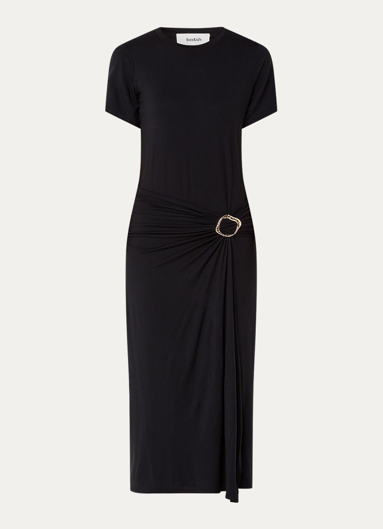 Ba&sh Dames Galtea asymmetrische midi jurk van jersey met split in de kleur Zwart