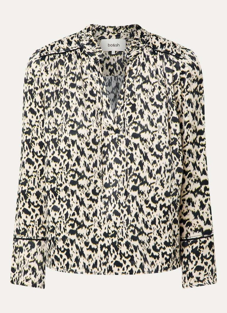 Ba&sh Dames Pia tuniek met print en strikkraag in de kleur Gebroken wit