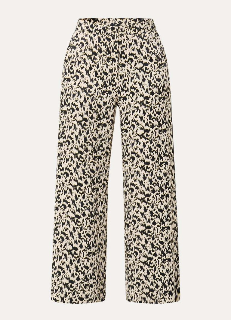Ba&sh Dames Plyde high waist loose fit pantalon met panterprint in de kleur Gebroken wit