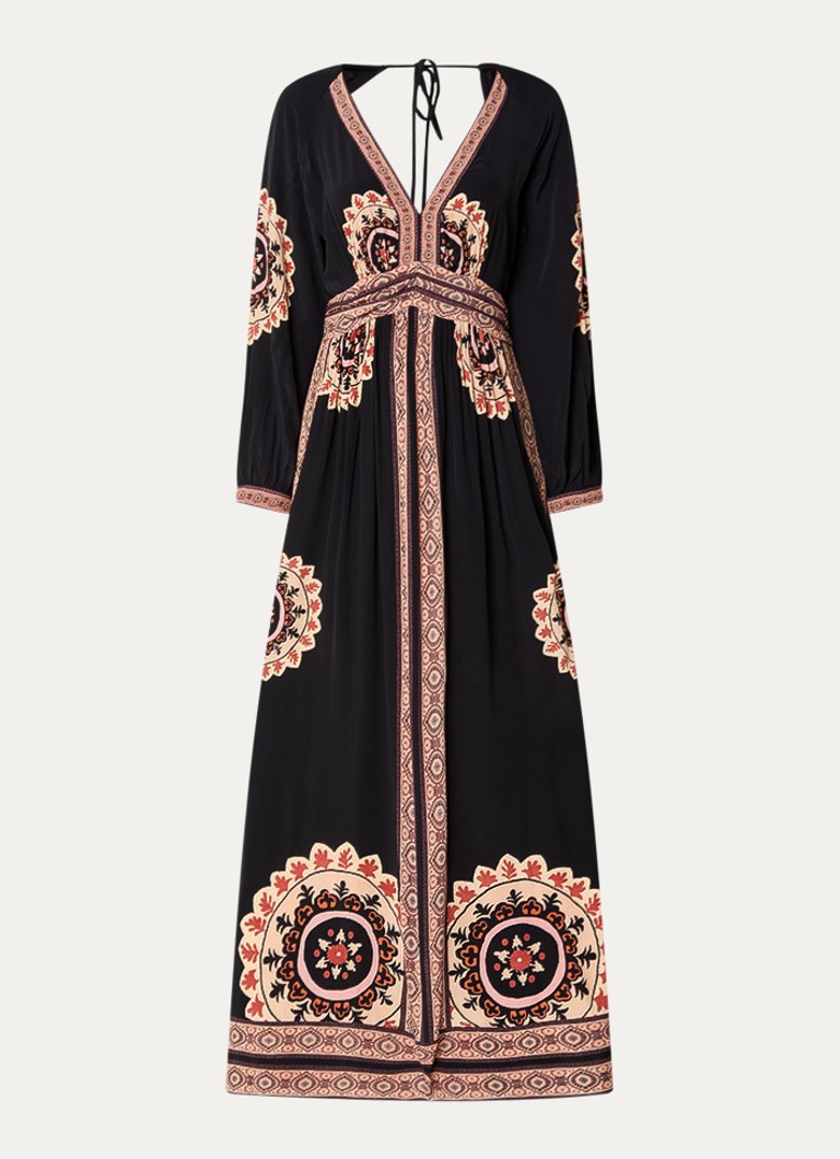 Ba&sh Dames Vera maxi tuniekjurk met print en rugdecolleté in de kleur Zwart