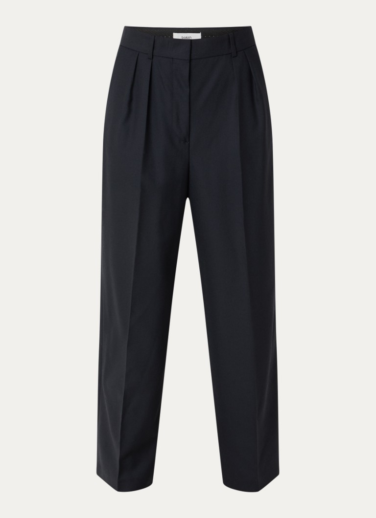 Ba&sh Dames Nani high waist straight fit pantalon van wol met persplooi in de kleur Donkerblauw