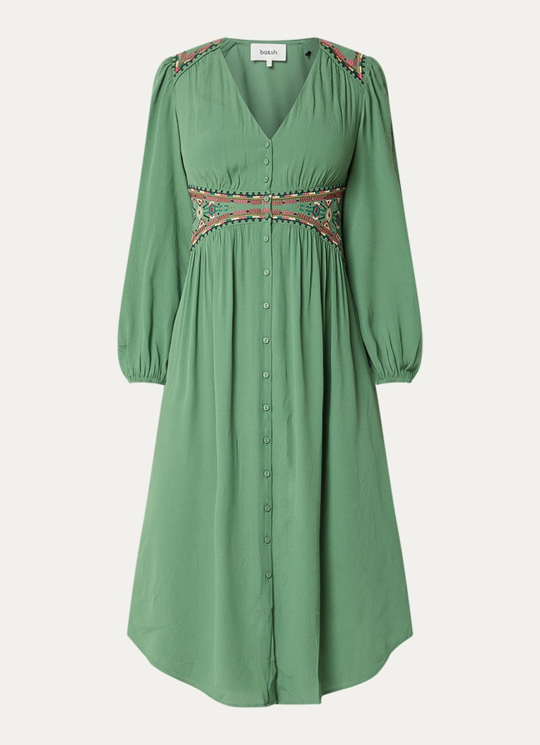 Ba&sh Dames Tina blousejurk met borduring in de kleur Groen