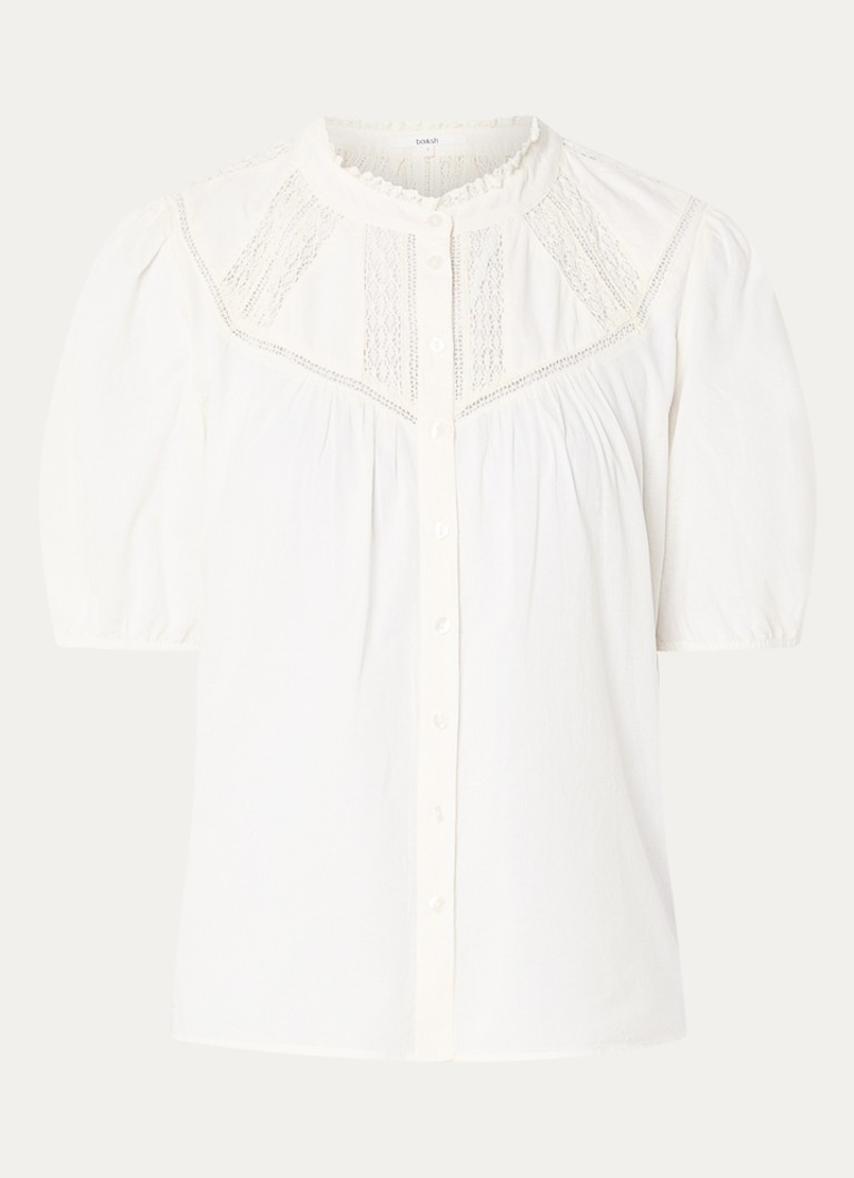 Ba&sh Dames Nella blouse met broderie en pofmouw in de kleur Gebroken wit