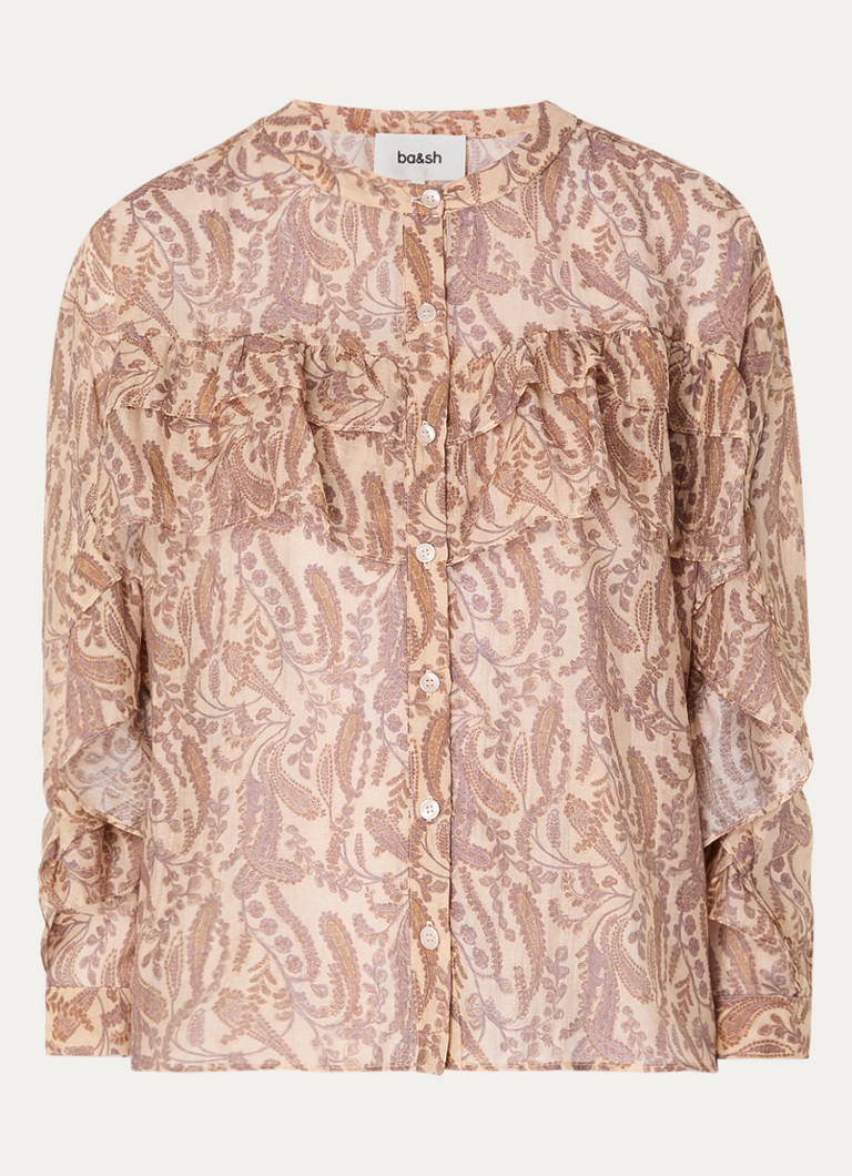 Ba&sh Dames Tunella blouse met paisley dessin en volant in de kleur Donkerbeige