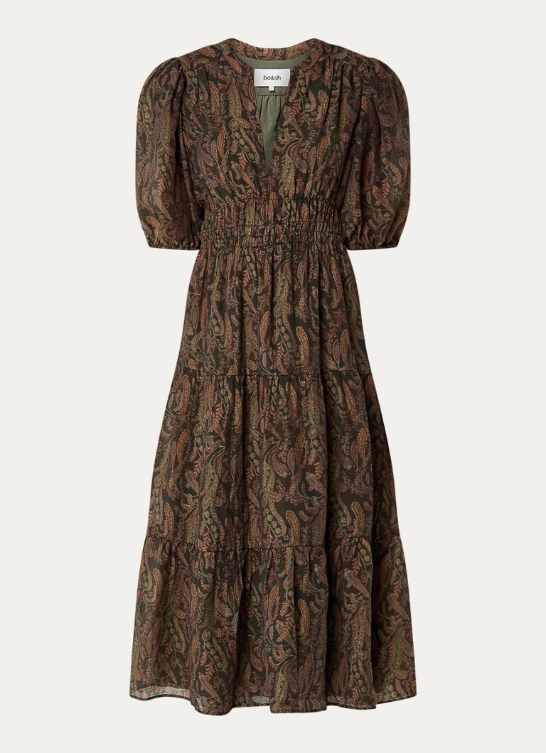 Ba&sh Dames Tanyssa midi tuniekjurk met ballonmouw in de kleur Khaki