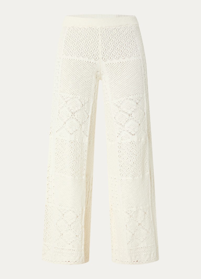 Ba&sh Dames High waist flared fit broek met opengewerkt dessin in de kleur Gebroken wit