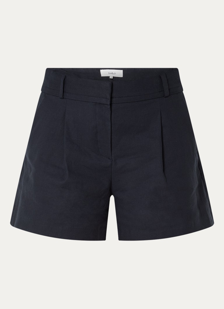Ba&sh Dames Cilo high waist wide fit korte broek in linnenblend in de kleur Donkerblauw