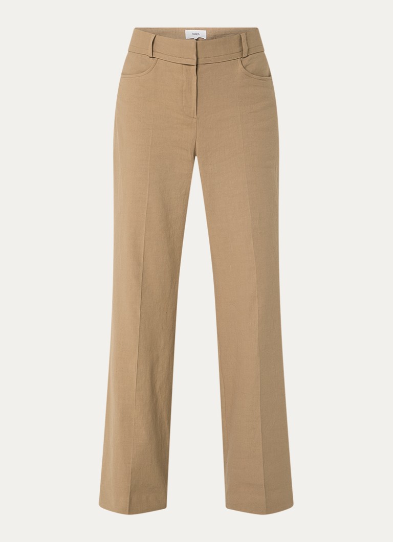 Ba&sh Dames Cista mid waist straight fit pantalon in linnenblend in de kleur Camel