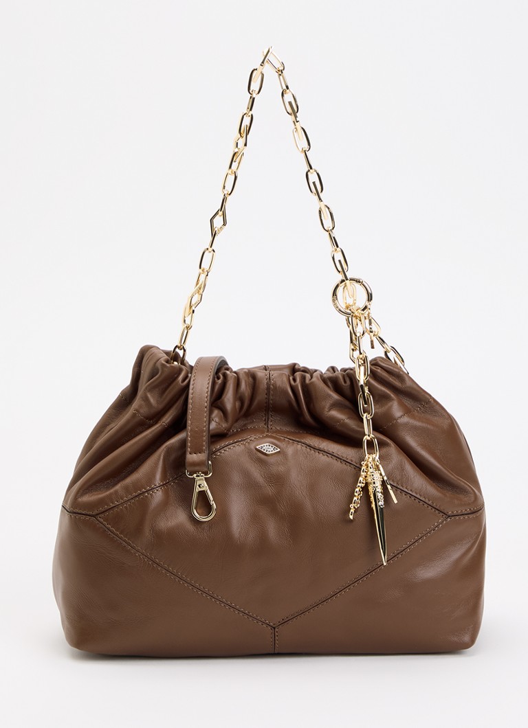 Ba&sh Dames June schoudertas van leer met tasbedel in de kleur Bruin