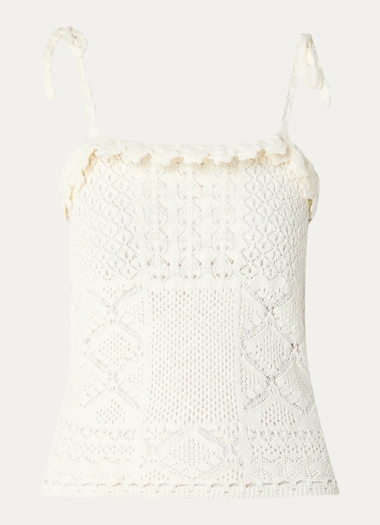 Ba&sh Dames Sela crop top met opengewerkt dessin in de kleur Gebroken wit