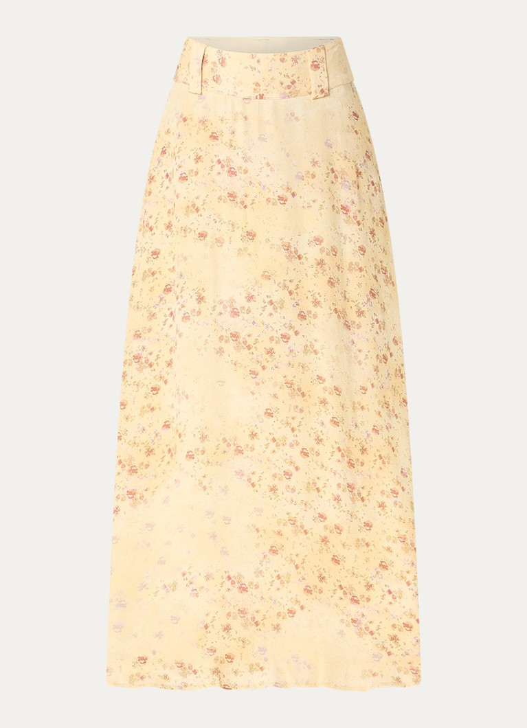 Ba&sh Dames Nattalina high waist midi rok met print in de kleur Vanillegeel
