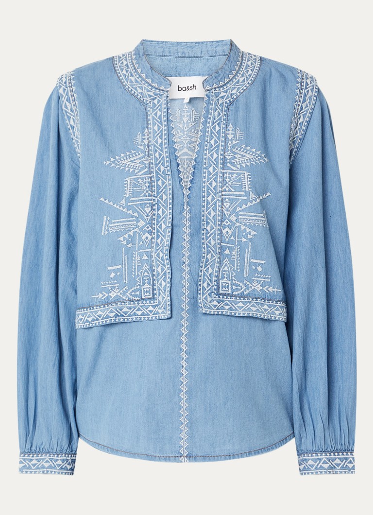Ba&sh Dames Laura tuniek van chambray met borduring in de kleur Lichtblauw
