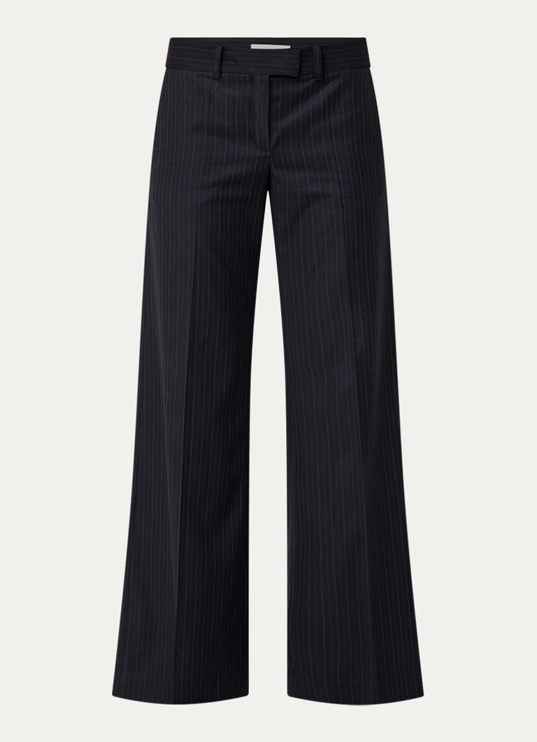 Ba&sh Dames Cely mid waist wide fit pantalon in wolblend met krijtstreep in de kleur Donkerblauw