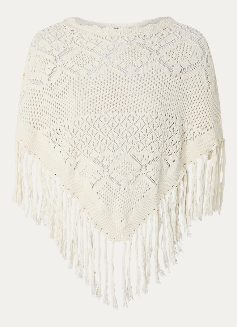 Ba&sh Dames Sandy grofgebreide poncho met broderie in de kleur Gebroken wit