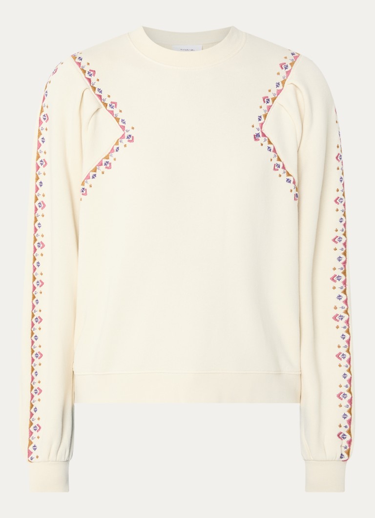 Ba&sh Dames Mesta sweater met borduring en ballonmouw in de kleur Gebroken wit