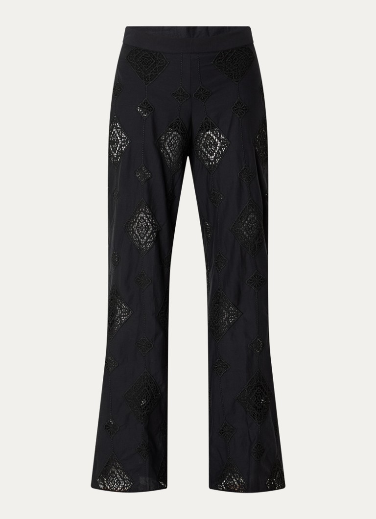 Ba&sh Dames Mike low waist straight fit broek met broderie in de kleur Zwart