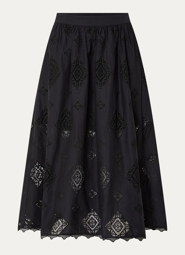 Ba&sh Dames Mona midi rok met broderie in de kleur Zwart