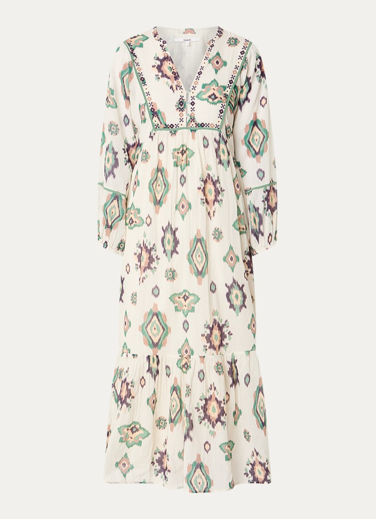 Ba&sh Dames Oelia midi jurk met grafische print en V-hals in de kleur Gebroken wit