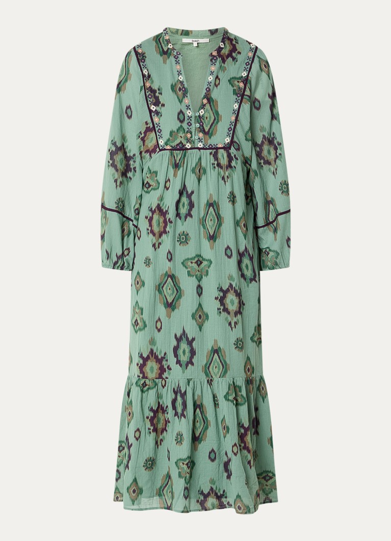 Ba&sh Dames Oelia midi jurk met grafische print en V-hals in de kleur Groen