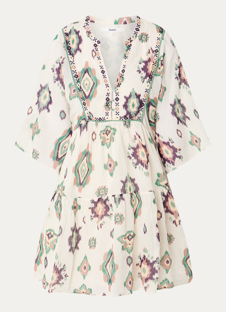 Ba&sh Dames Olalie mini jurk met grafische print in de kleur Gebroken wit