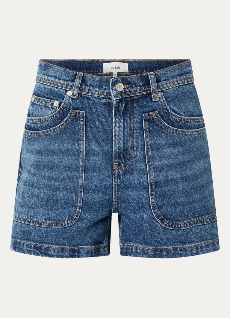 Ba&sh Dames Zevy high waist straight fit korte broek van denim in de kleur Indigo