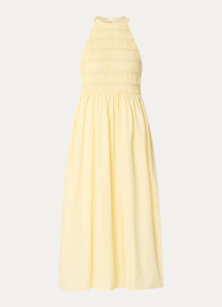 Ba&sh Dames Eris midi jurk met smockwerk in de kleur Geel