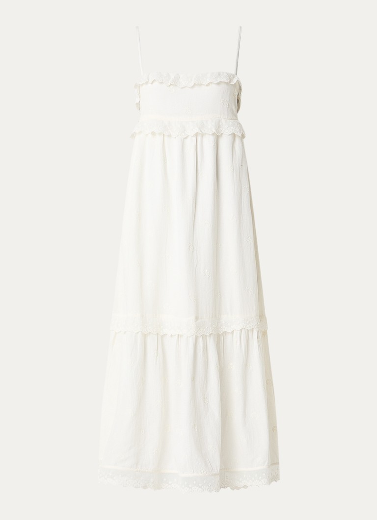 Ba&sh Dames Penny midi jurk met borduring en details van kant in de kleur Gebroken wit