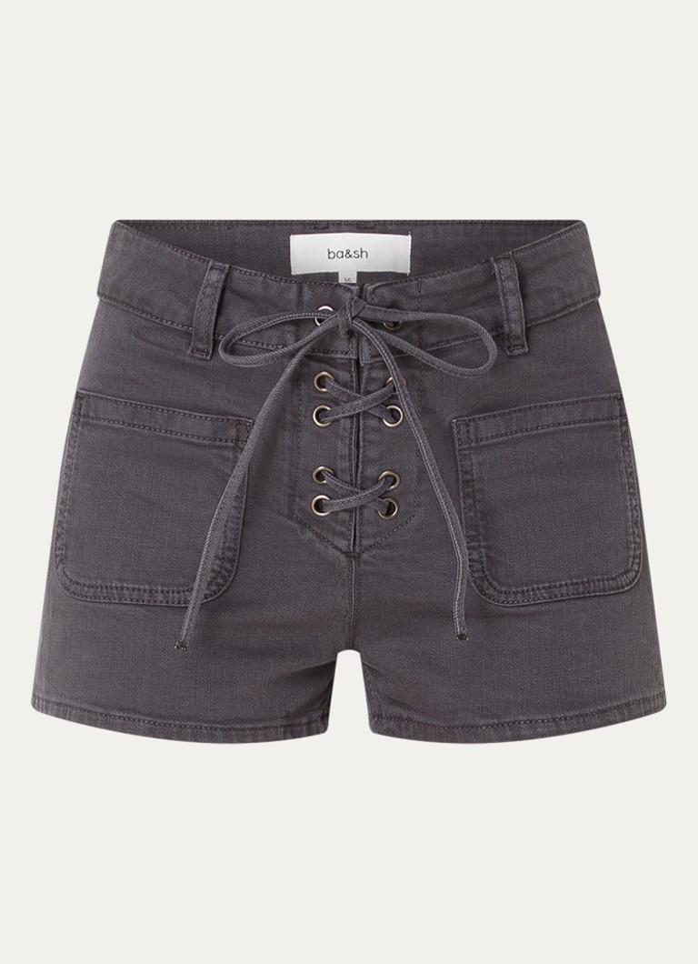 Ba&sh Dames Reno mid waist straight leg korte broek met koordsluiting in de kleur Donkergrijs