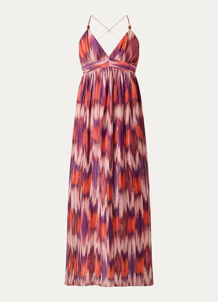 Ba&sh Dames Anaelle maxi jurk met plissé en print in de kleur Oranjerood