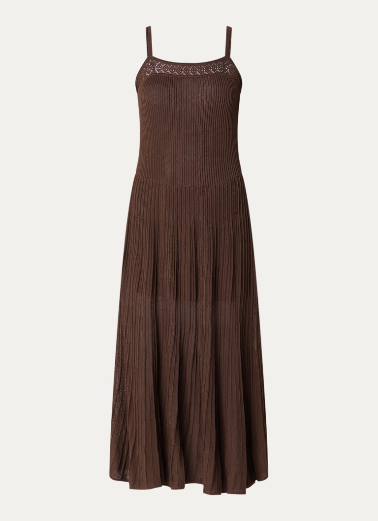 Ba&sh Dames Noto grofgebreide midi jurk met plooien in de kleur Bruin