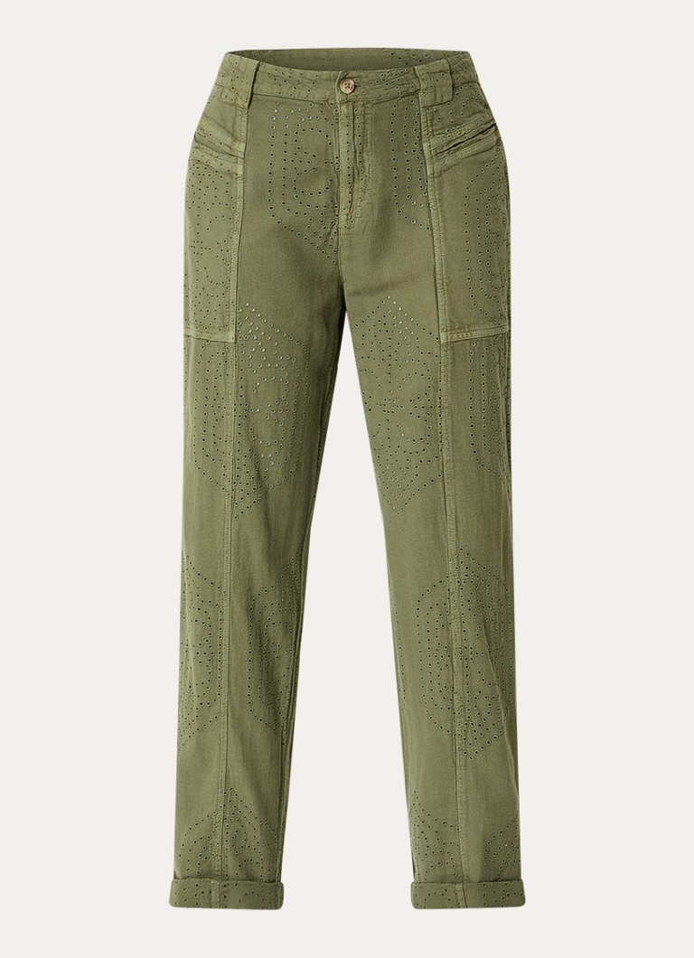 Ba&sh Dames Giany high waist cropped tapered fit broek met opengewerkt dessin in de kleur Groen