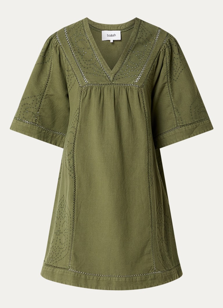 Ba&sh Dames Gina mini tuniekjurk met opengewerkt dessin in de kleur Groen