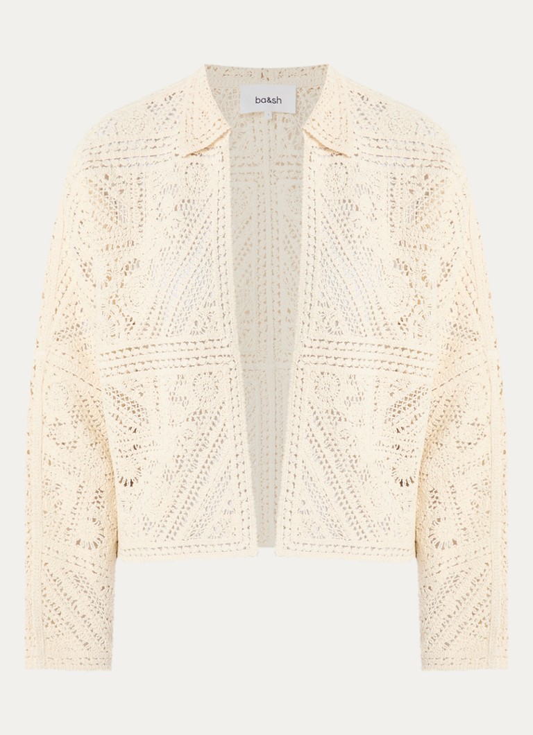 Ba&sh Dames Fany grofgebreid openvallend vest met opengewerkt dessin in de kleur Gebroken wit