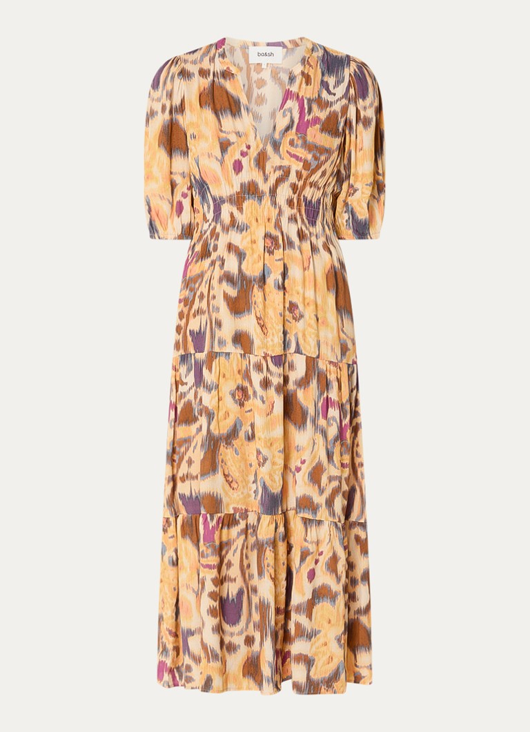 Ba&sh Dames Madelia midi jurk met print in de kleur Geel