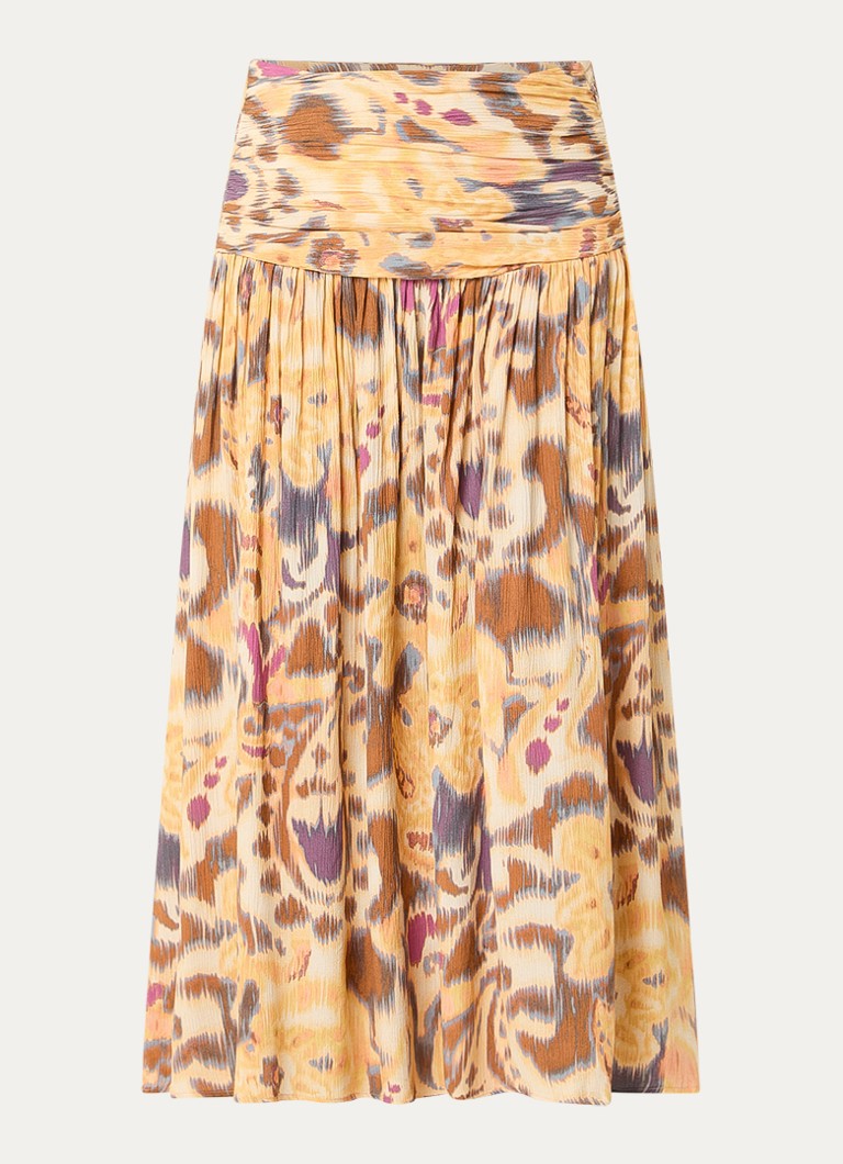 Ba&sh Dames Miacoma maxi rok met print en smockwerk in de kleur Okergeel