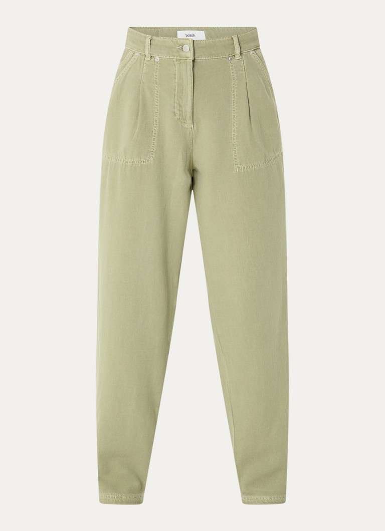 Ba&sh Dames Raja mid waist loose fit broek met steekzakken in de kleur Olijfgroen