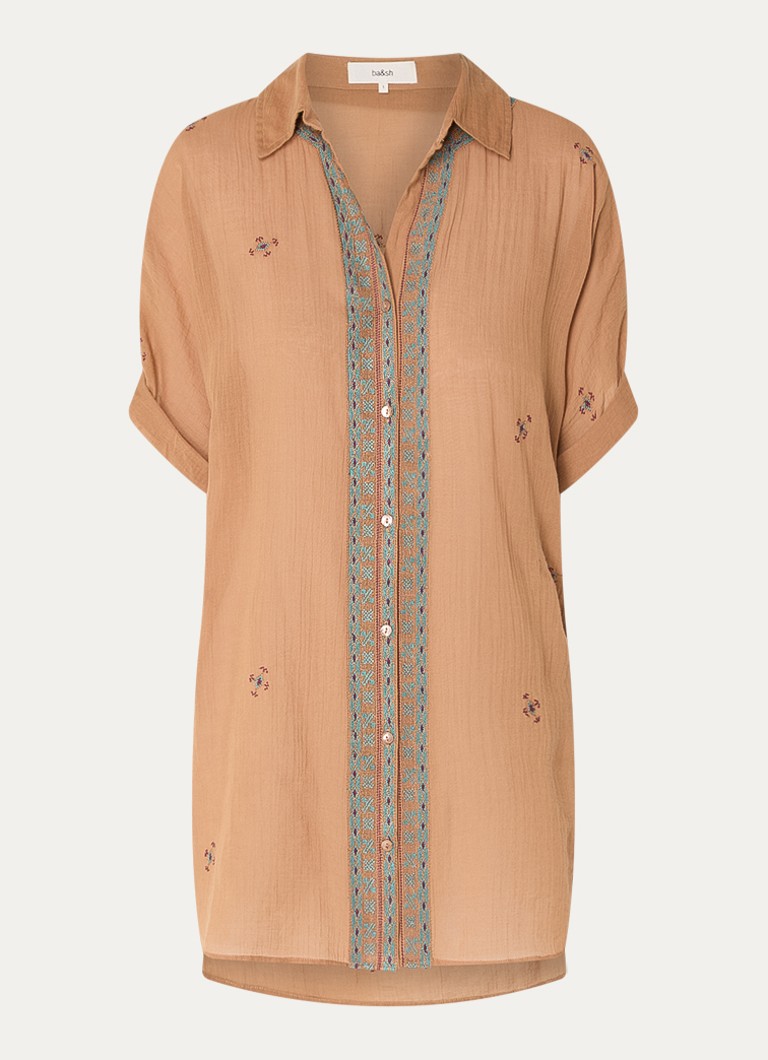 Ba&sh Dames Daela mini blousejurk met borduring in de kleur Camel