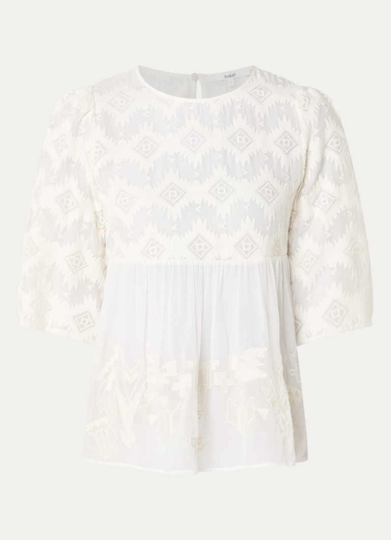Ba&sh Dames Apollon blouse met borduring en pofmouw in de kleur Gebroken wit