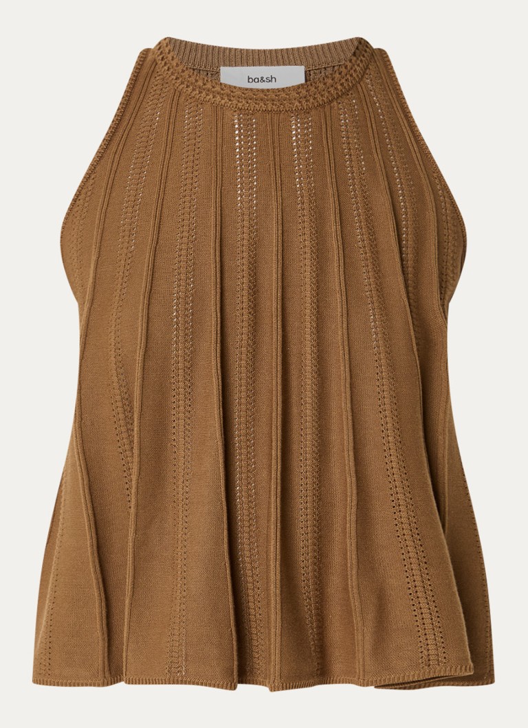 Ba&sh Dames Serres mouwloze top met opengewerkt dessin in de kleur Bruin