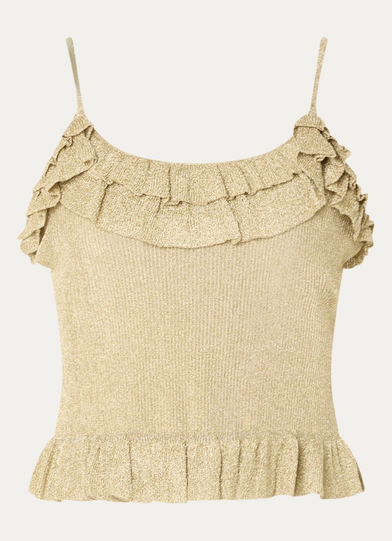 Ba&sh Dames Zaria spaghettitop met lurex en volant in de kleur Goud