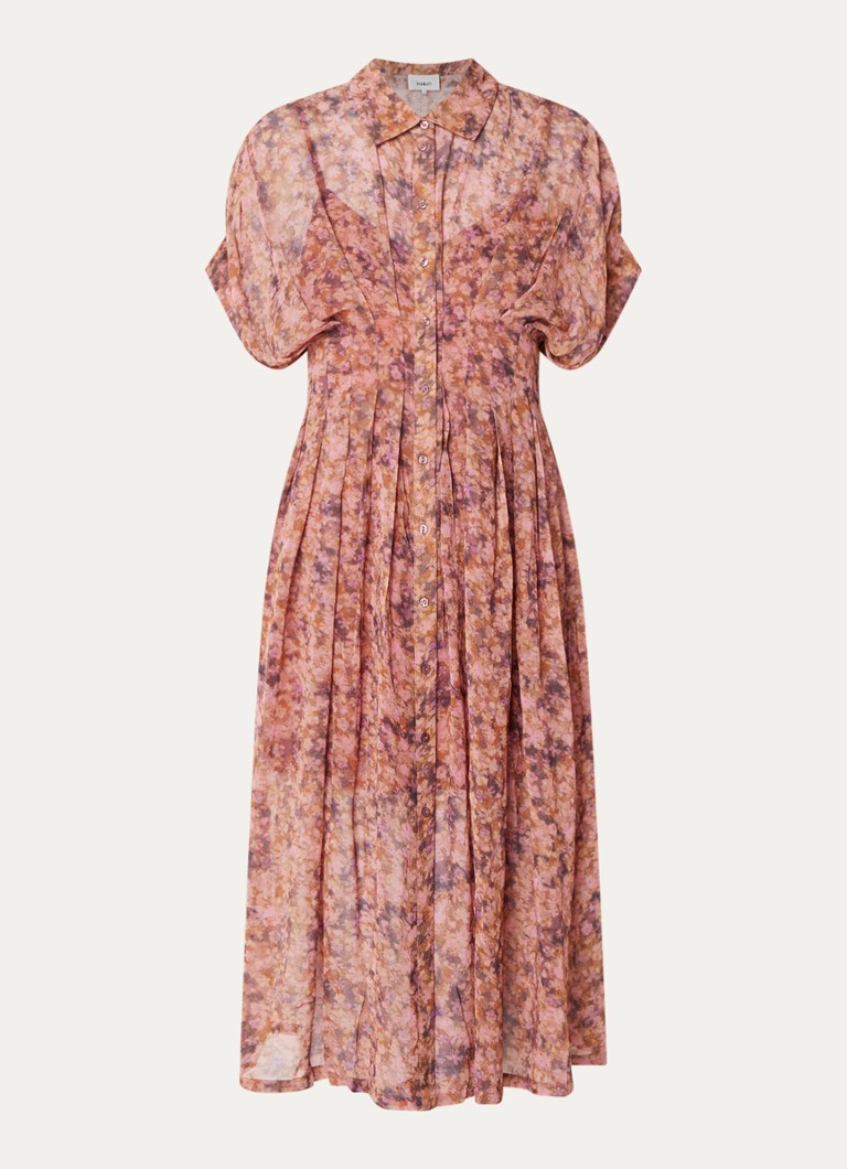 Ba&sh Dames Adena midi blousejurk met print in de kleur Zalmroze