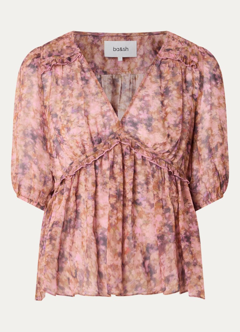 Ba&sh Dames Asya top met print en V-hals in de kleur Oudroze