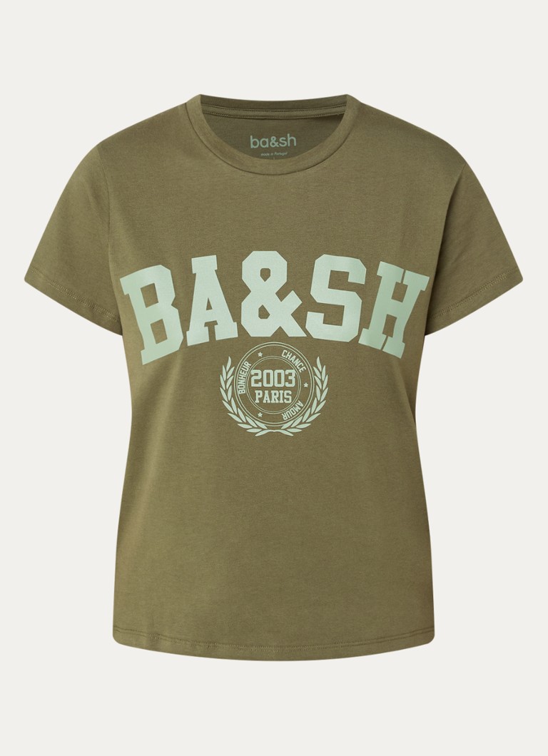 Ba&sh Dames Ioni T-shirt met logo in de kleur Khaki