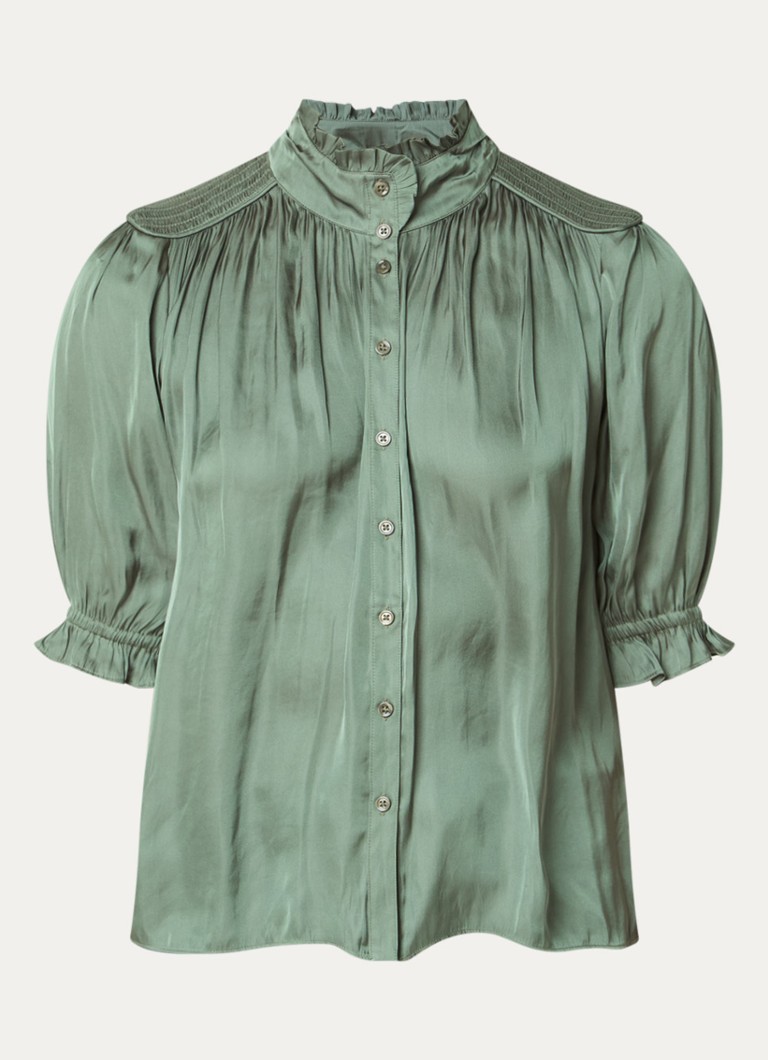 Ba&sh Dames Camila blouse van satijn met ballonmouw in de kleur Bronsgroen