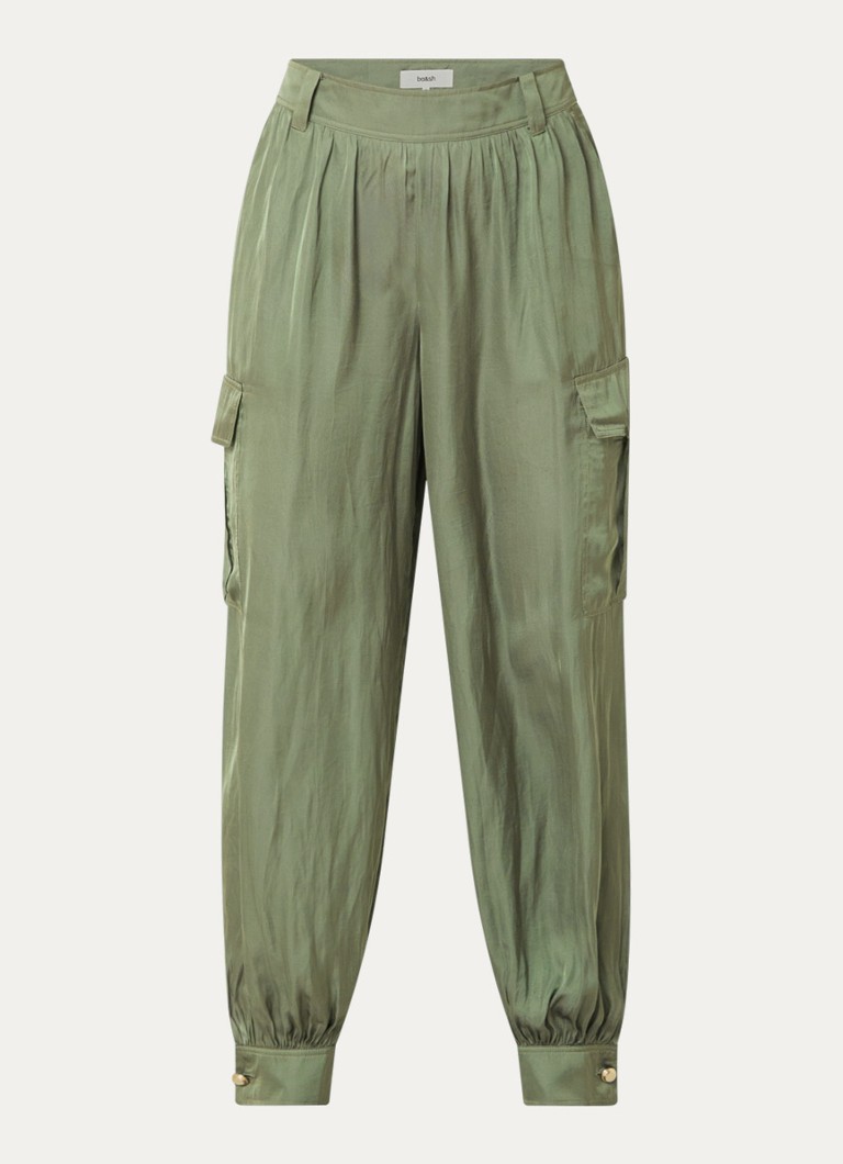 Ba&sh Dames Celia high waist loose fit cargobroek met glanzende finish in de kleur Groen