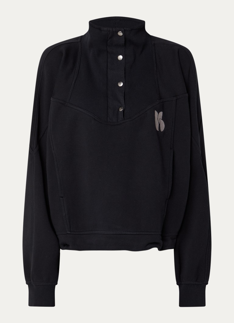 Ba&sh Dames Jossy trui met halve rits en logo in de kleur Zwart