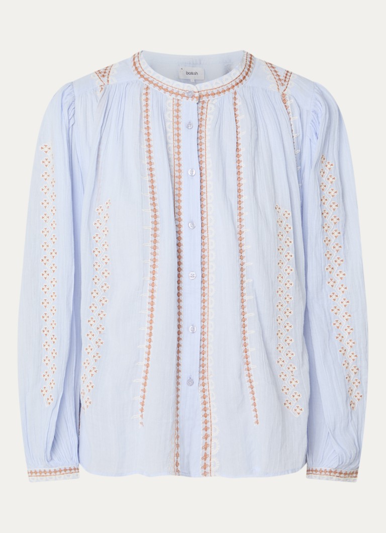 Ba&sh Dames Mona blouse met borduring in de kleur Lichtblauw