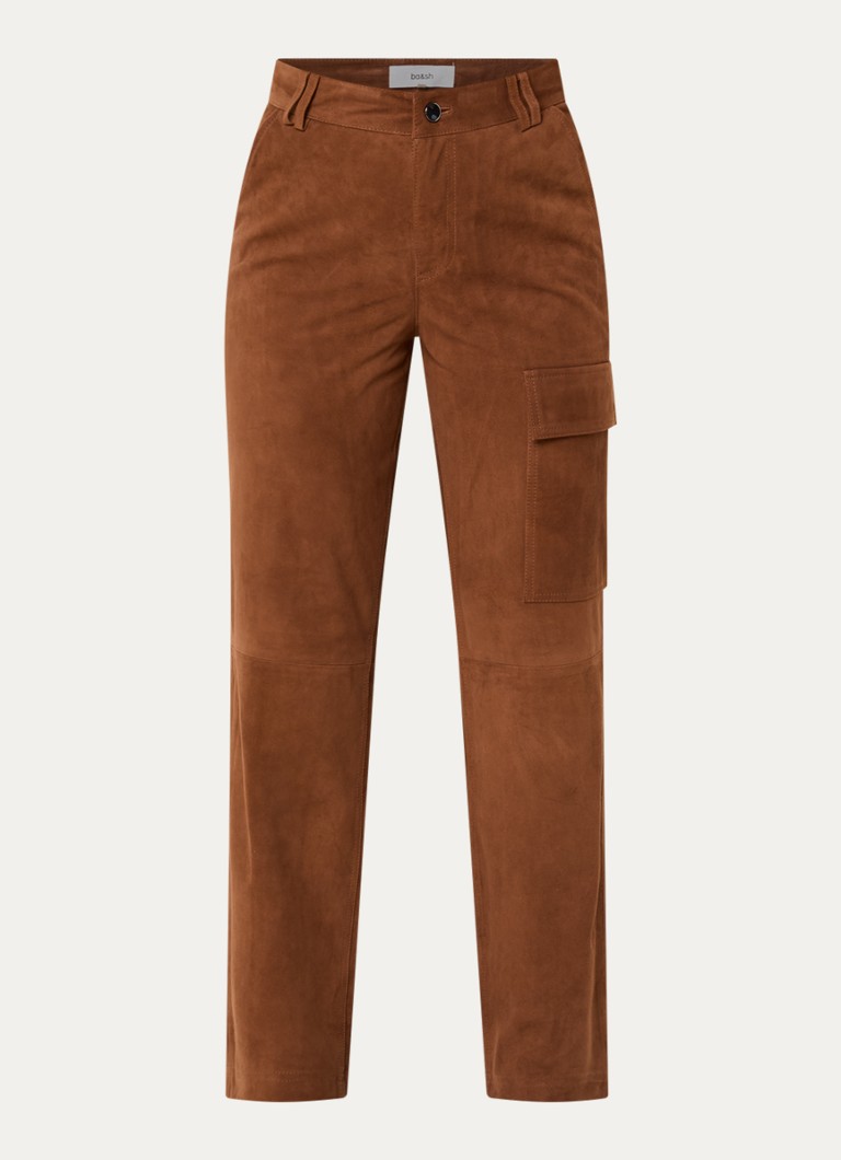 Ba&sh Dames Sita straight fit broek van suède met steekzakken in de kleur Cognac